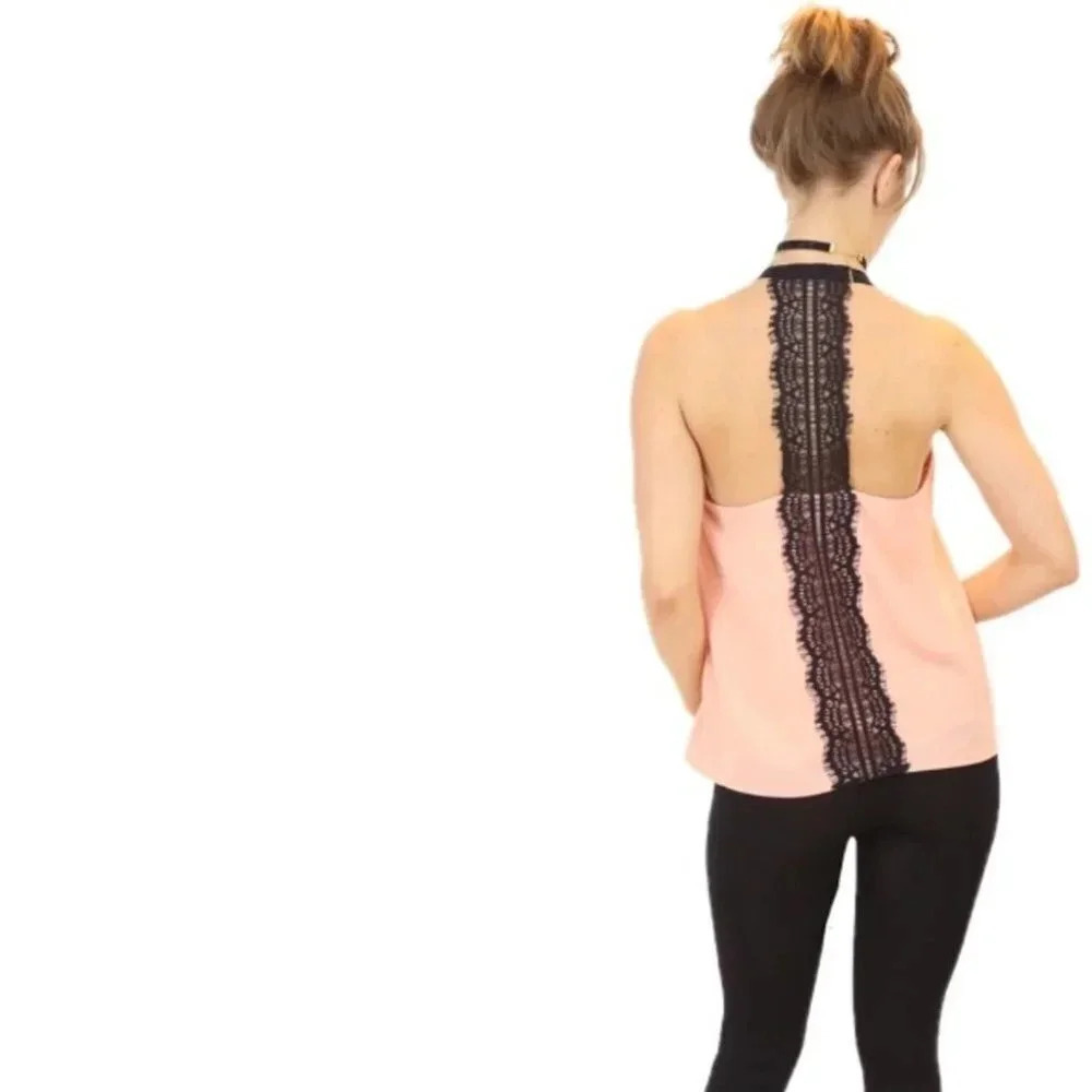 Pink lace back tank